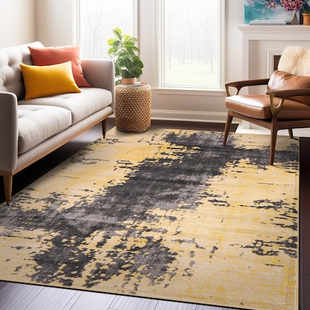 World Rug Gallery Abstract Design Distressed Non Shedding Soft Area Rug 7' 10 x 10' Yellow 392YELLOW8x10